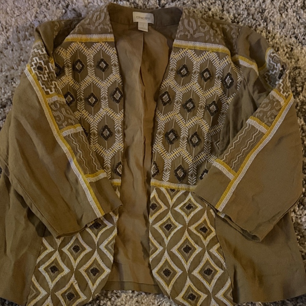 Chico's Geometric Patterned Blazer in Brown and Yellow